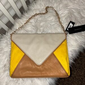 NWT Banana Republic Theresa Envelope Clutch Leather Yellow Brown Handbag